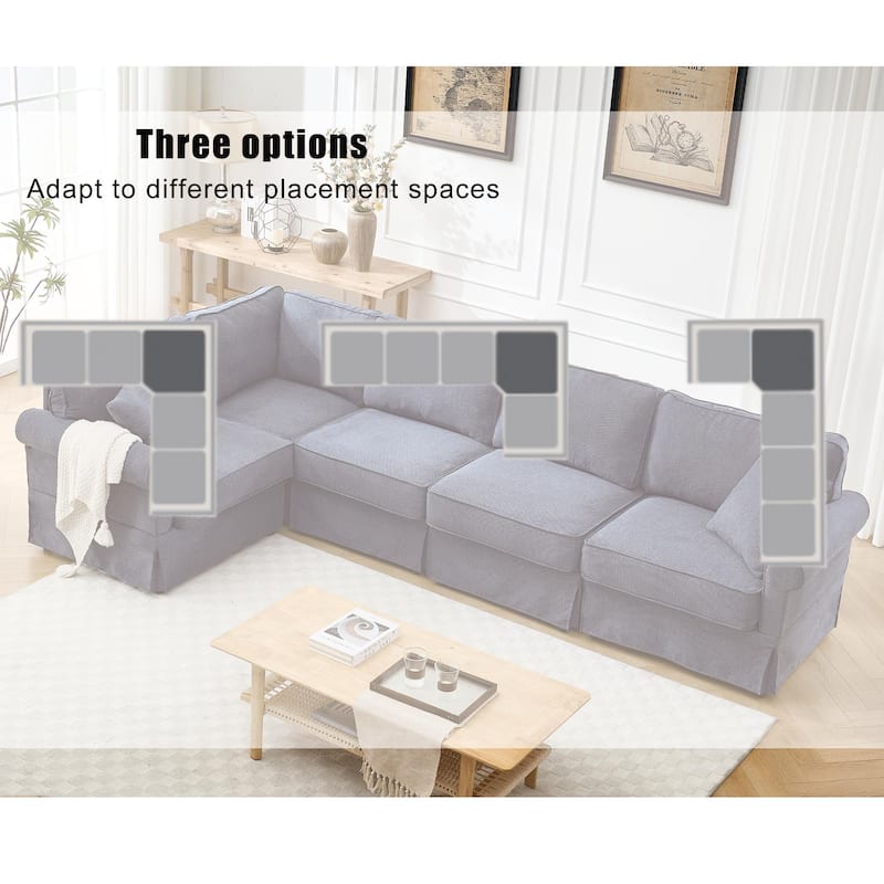 94" Linen L-Shaped 5-Seater Sectional Sofa with Reversible Design and Rolled Arms