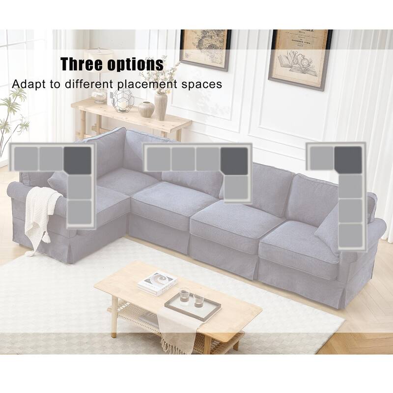 Modular Sectional Sofa, Convertible L-Shaped Upholstered Couch with Rolled Arms, Classic Reversible Corner Sofa for Living Room