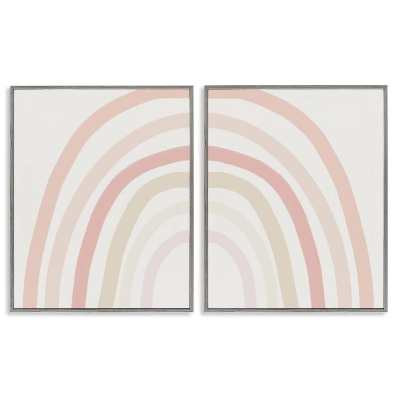 Stupell Children's Soft Pastel Rainbow Shape Pink Beige Arches 2pc Multi Piece Framed Wall Art Set - 24 x 30 - Grey