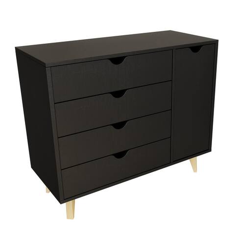 HomeRoots 35" Black Solid Wood Four Drawer Combo Dresser