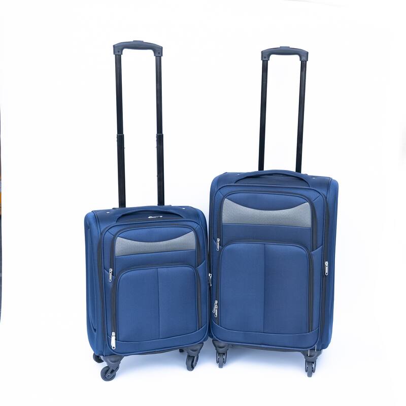 2 Piece Soft Shell Suitcases Set with 360 掳 Silent Double Row Universal Wheels and Ergonomic Handle - Navy Blue