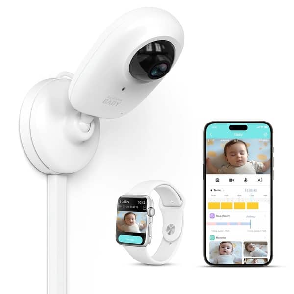 slide 1 of 1, Look Look Baby Smart Baby Monitor: 1080P Camera + 3.5" LCD Display, Smartwatch Connectivity - White