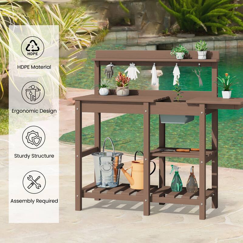 HDPE Patio Outdoor Potting Table, Versatile Gardening Planting Workbench