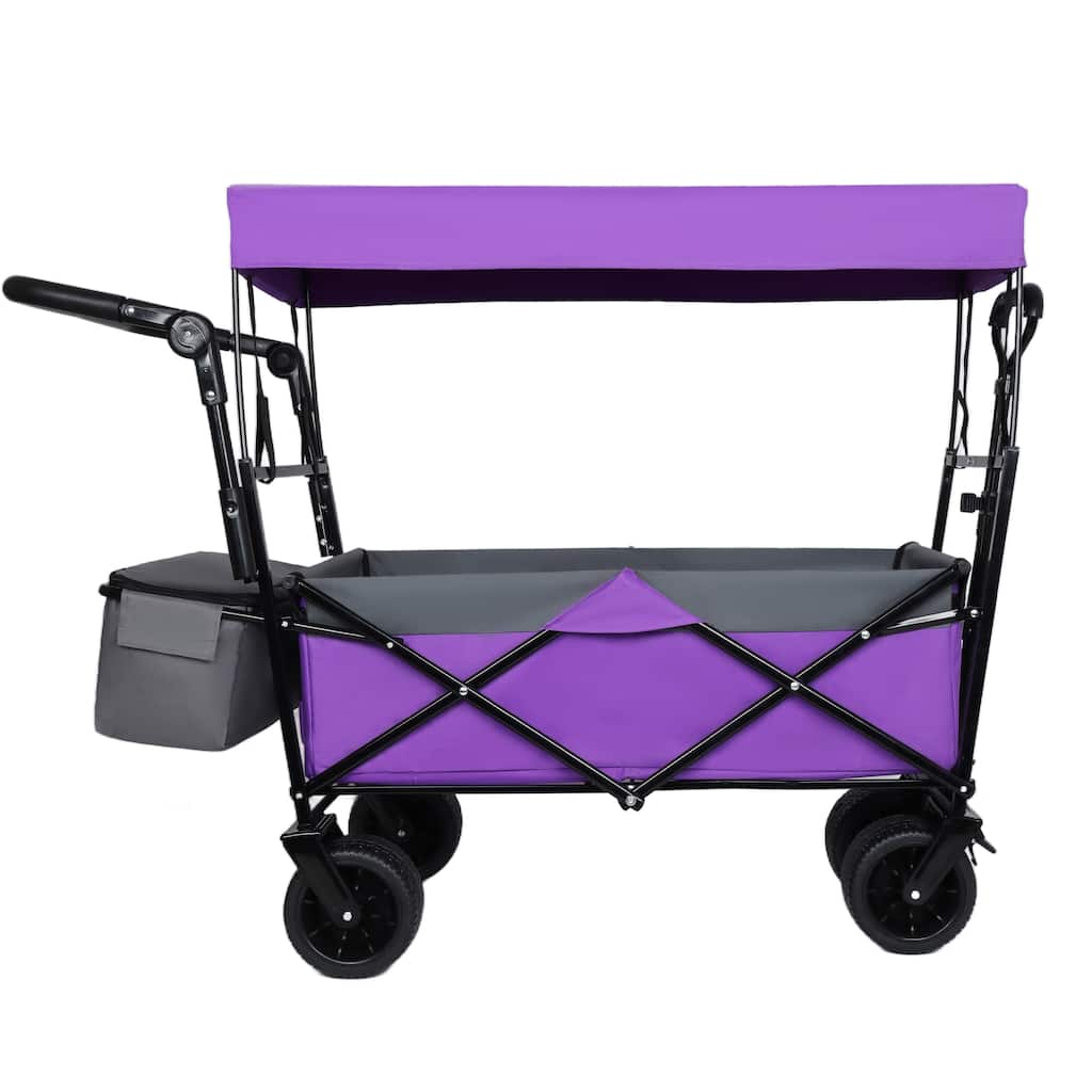 480lb Capacity Collapsible Wagon with Canopy & Push Handle - 7" All-Terrain Wheels, Purple