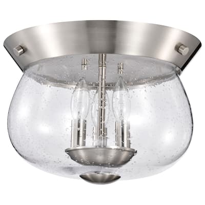 Boliver 3 Light Flush Mount - Brushed Nickel Finish - Clear Seeded Glass - Brushed Nickel