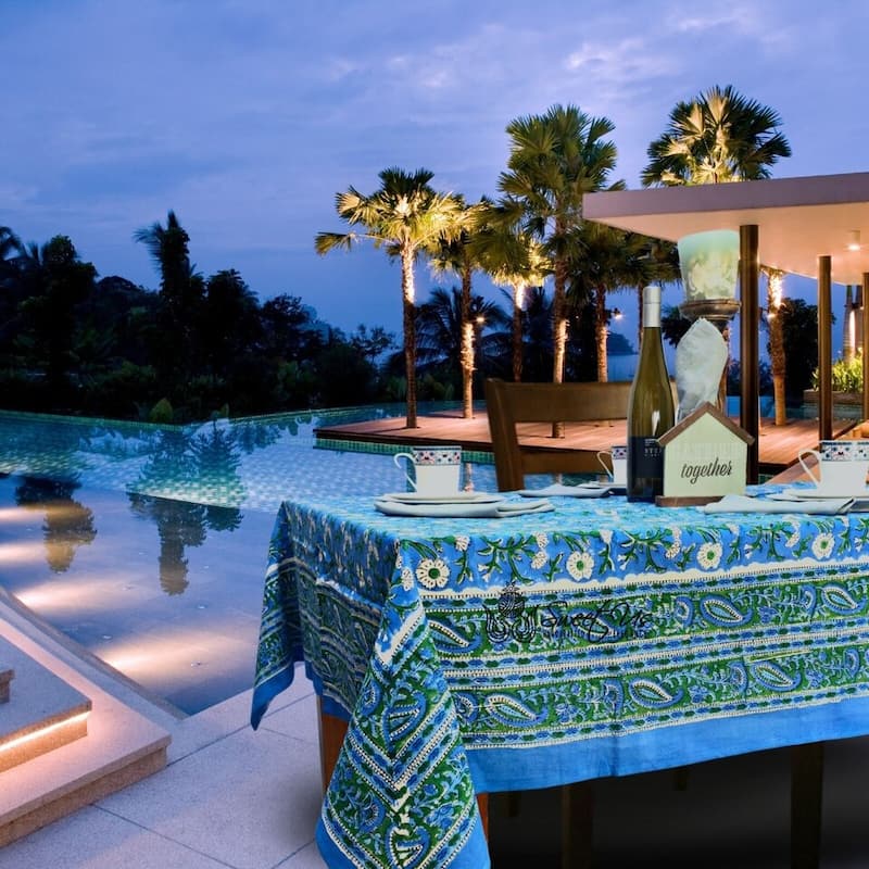 Royal Paisley Floral Cotton Block Print Tablecloth Rectangle