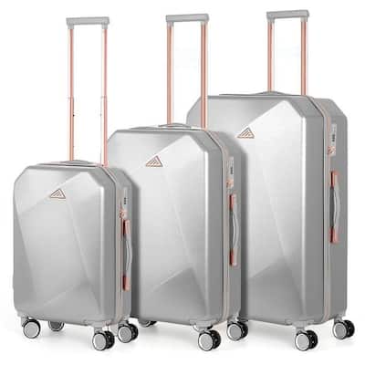 Hikolayae Anza View Collection Hardside Spinner Luggage Sets in Silver, 3 Piece - TSA Lock