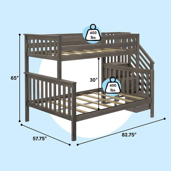 dimension image slide 3 of 5, Max & Lily Twin over Full Bunk Bed with Staircase
