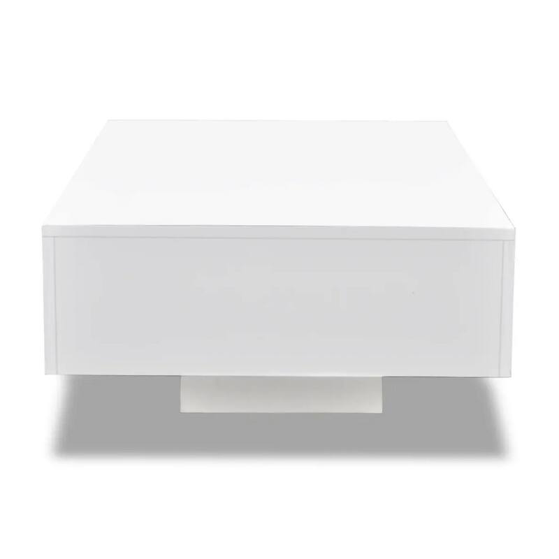 Coffee Table, High Gloss White, 33 Inch Rectangular Modern Platform
