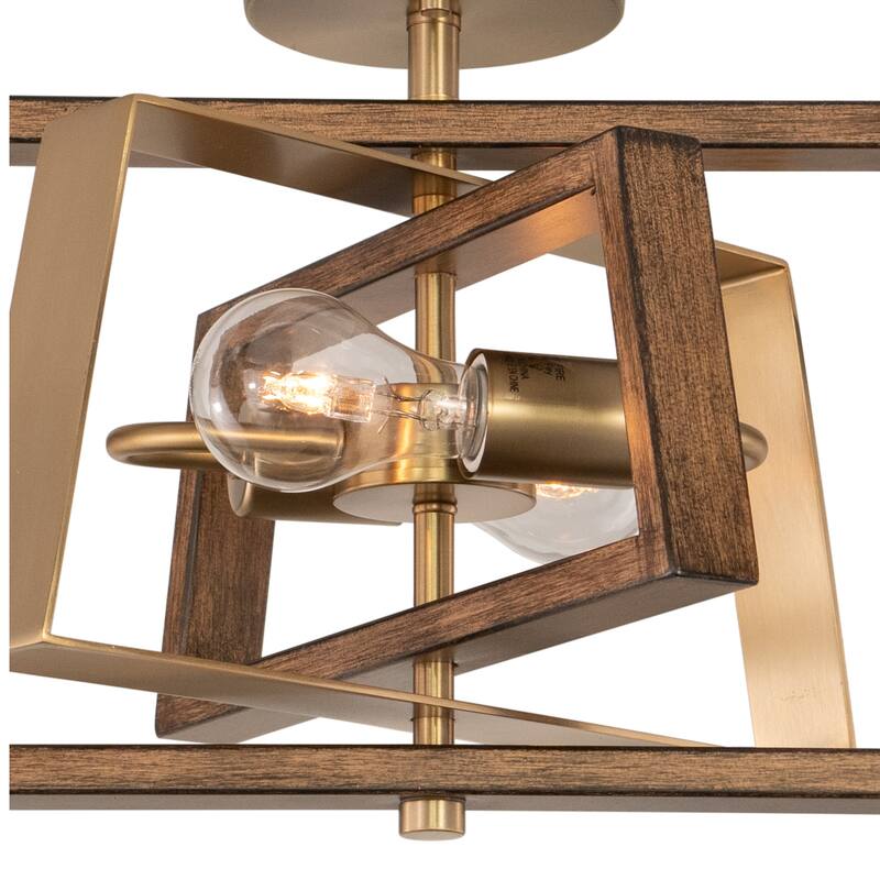 Semi Flush Mount Ceiling Light - Brass & Chestnut Finish - Modern Transitional Design - 11
