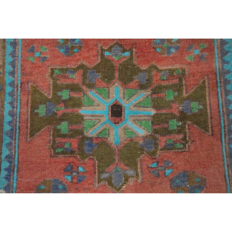 Hand Knotted Oriental 100% Wool Carpet Traditional Geometric Pink Hamedan Runner Rug - 9' 8'' X 3' 1''