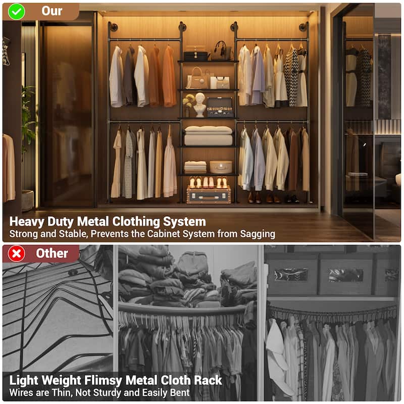 77'' Industrial Pipe Clothing Rack with 5-Tier Shelves, Reversible Closet Organizer System Garment Racks for Hanging Clothes