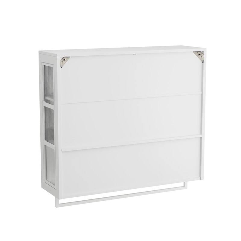 3-Door Wall Cabinet with Fluted Glass & Towel Bar, Modern Storage Solution