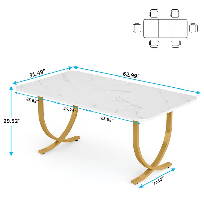 63 Inch Black Rectangular Dining Table for 4 to 6, 63 Inch Modern Kitchen Table