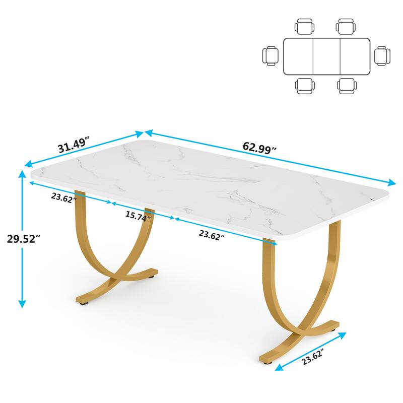 63 Inch White Rectangular Dining Table for 4 to 6