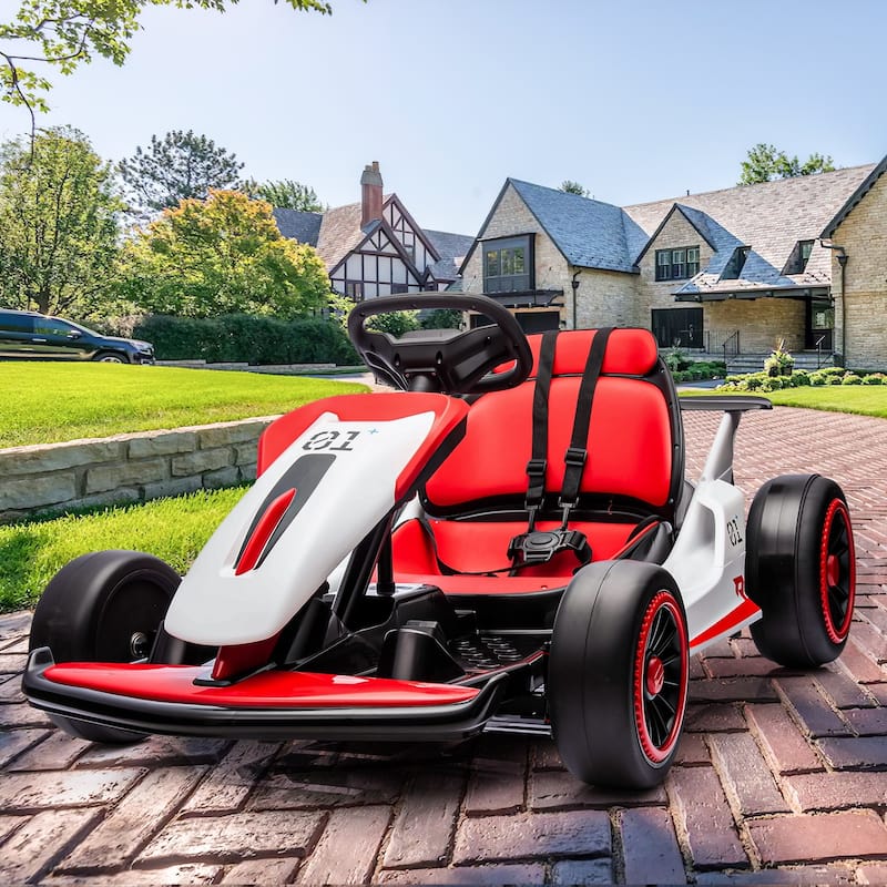 EROMMY 12V 7AH Battery Powered Kids Go Kart with Slow Start Function, with Two Motors Two Speed and Foot Pedal - Red Electric Go-Kart