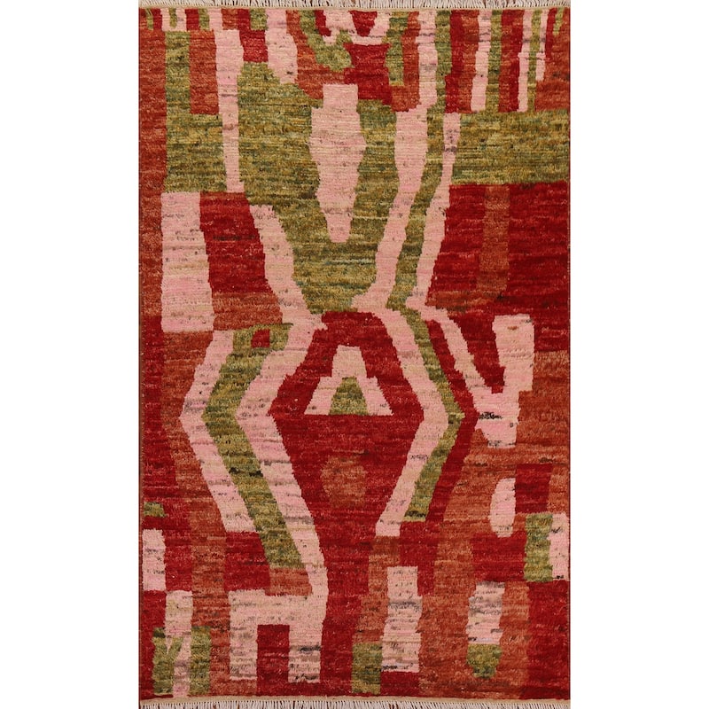 Hand Knotted Oriental 100% Wool Carpet Modern Abstract Multi-Colored Moroccan Area Rug - 8' 3'' X 5' 3''