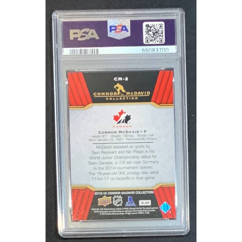 Connor McDavid 2015 Upper Deck Hockey Rookie Card RC #CM-2 Graded PSA 10 - 8'6" x 11'6"