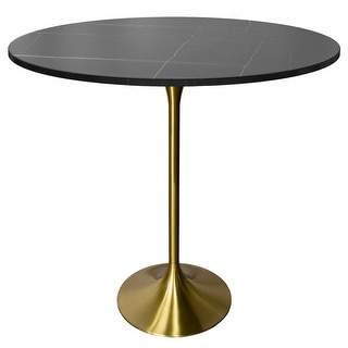 LeisureMod Verve 48" Round Bar Dining Table with Sintered Stone TableTop and Brushed Gold Base for Kitchen & Dining Room