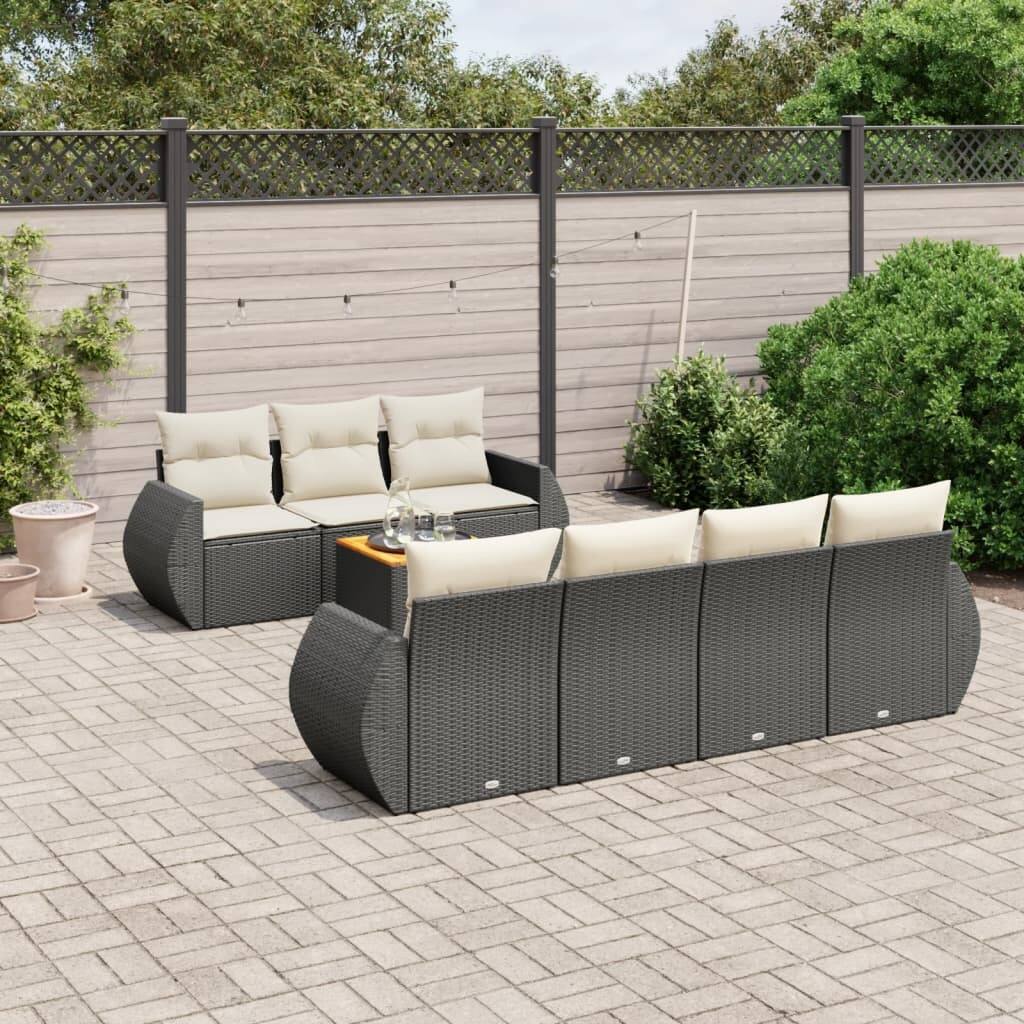 vidaXL Garden Sofa Set Black and Cream - 24.4 x 27.6 x 27.2