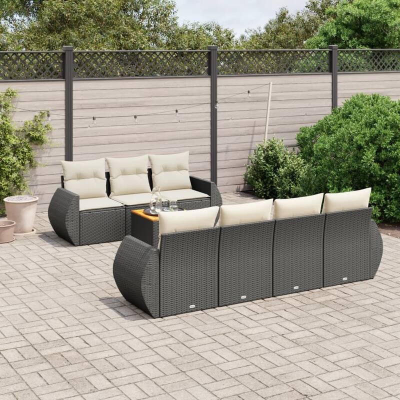 vidaXL Patio Sofa Set with Cushions Outdoor Furniture 8 Piece Poly Rattan - Black and Cream - 98.4 x 21.7 x 27.2
