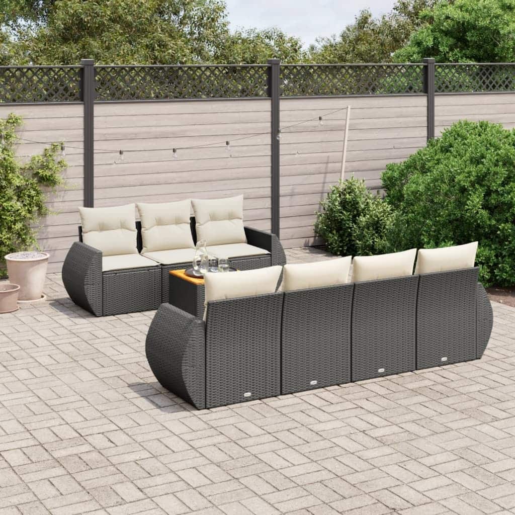 vidaXL Patio Sofa Set with Cushions Outdoor Furniture 8 Piece Poly Rattan