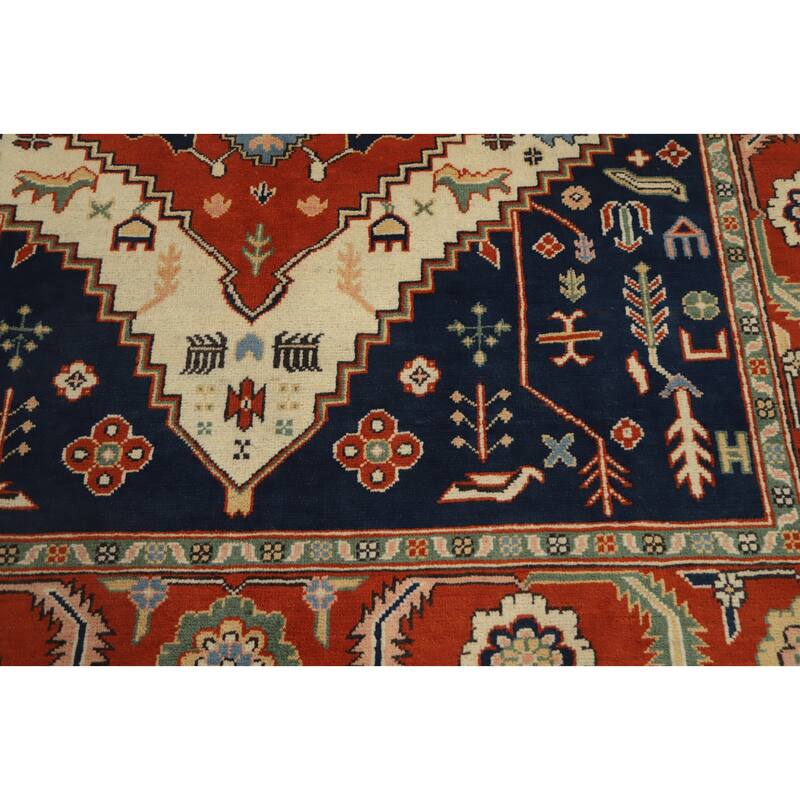 Hand Knotted Oriental 100% Wool Carpet Traditional Medallion Oranges & Rust Heriz (serapi) Area Rug - 8' 10'' X 6' 0''