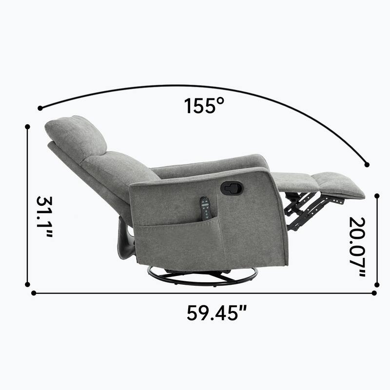 Manual Recliner Chair with Heat & Massage, Fabric Upholstered Glider Recliner, Swivel Recliner Chair with Side Pockets