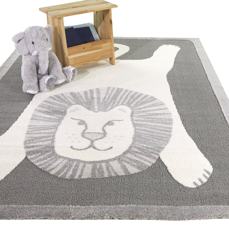 Leone Kids Lion Area Rug - 4'4" x 6' - Grey - Rectangle