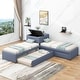preview thumbnail 1 of 7, L-shaped Upholstered Platform Bed with Trundle and Two Drawers Linked with built-in Desk Grey