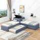 preview thumbnail 1 of 7, L-shaped Upholstered Platform Bed with Twin Size Trundle and 2 Drawers Linked with Built-in Desk, Gray Grey
