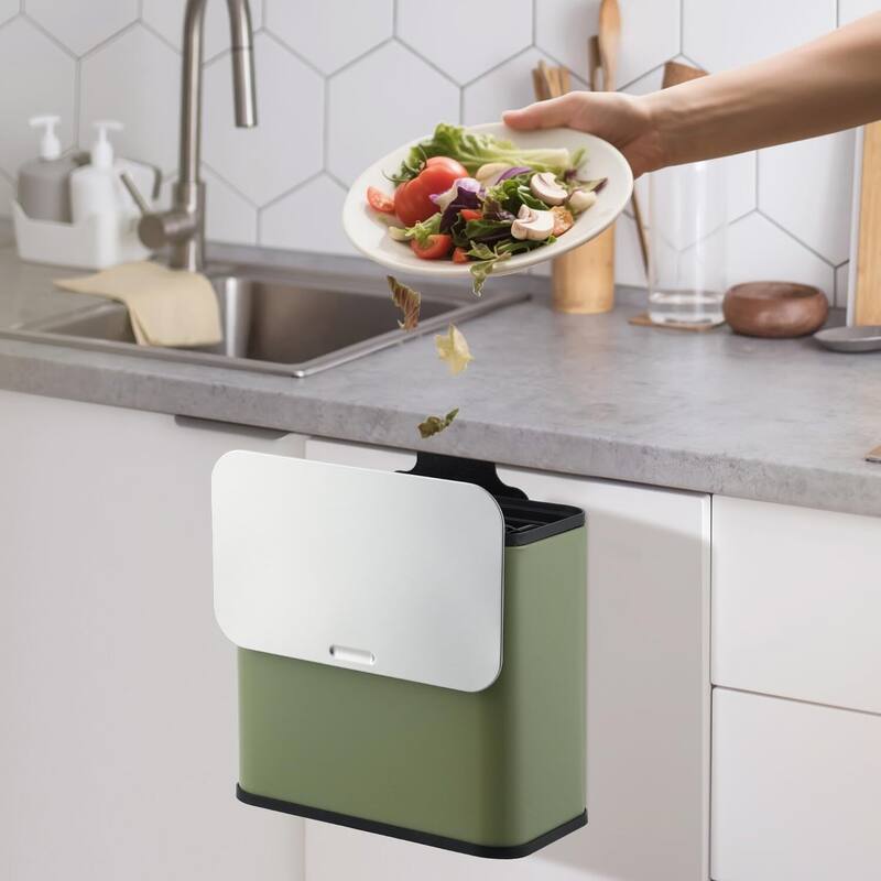 1.3 Gallon Hanging Kitchen Trash Can with Lid, Wall-Mounted Waste Bin