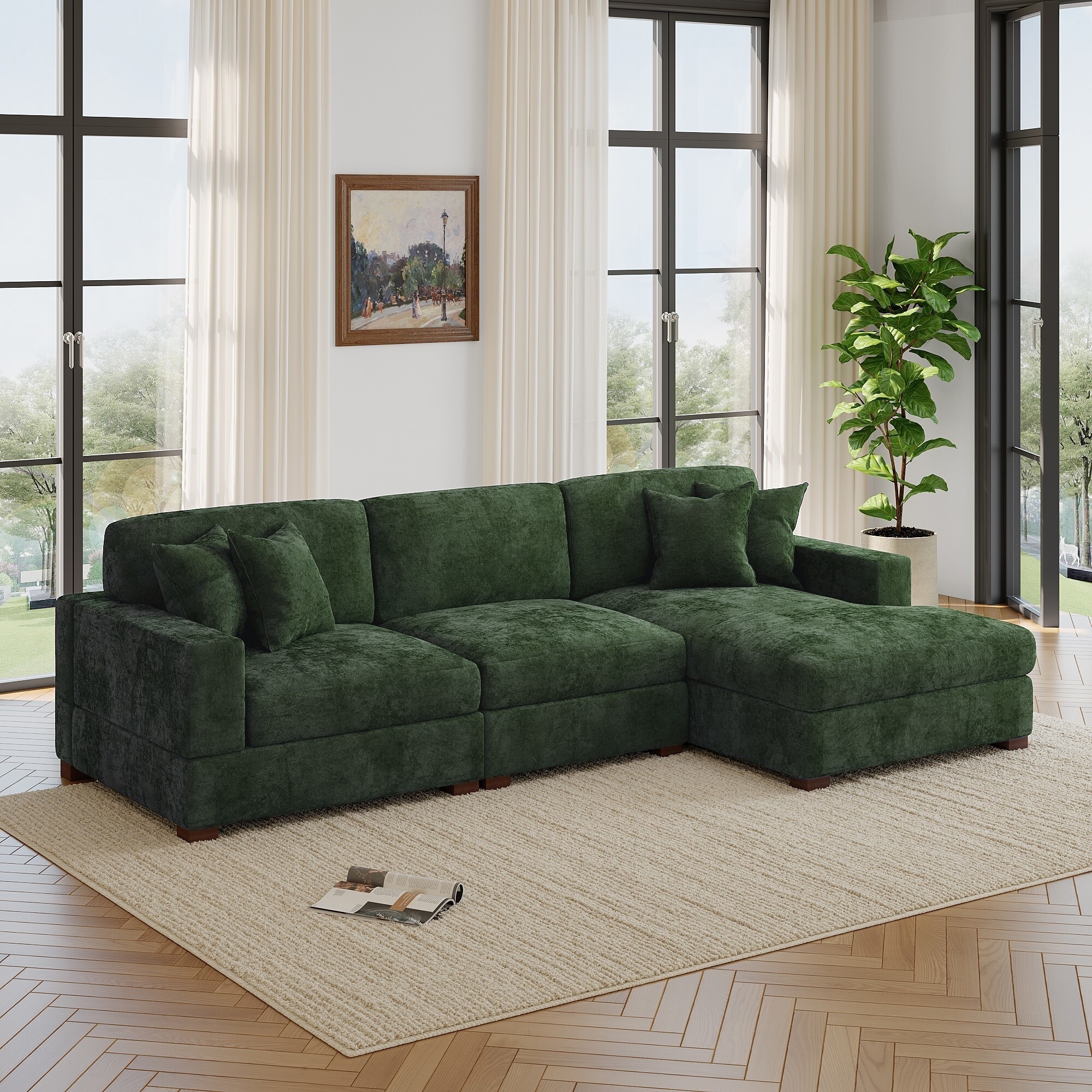 Oversized Modern Chenille Modular Sectional Sofa with Chaise