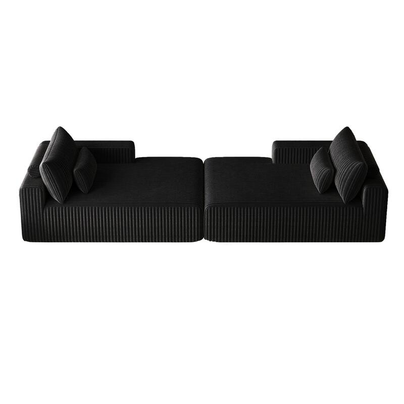 102" Corduroy Cloud Chaise Sectional with Reclining Sofa Bed, No-Assembly Design & Ergonomic Backrest