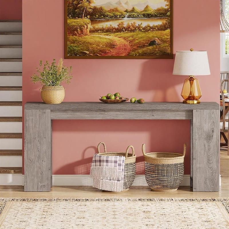 Farmhouse Console Table Rustic Wood Entryway Sofa Hallway Foyer Table 70 Inch - 70.9" x 11.8" x 33.5" - Grey