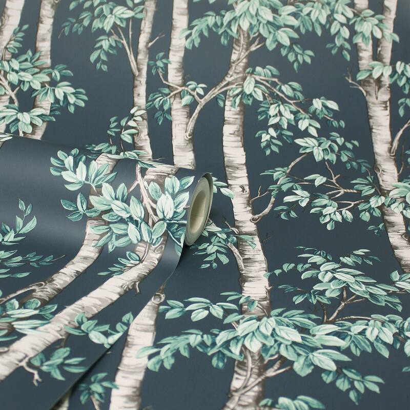 Fine Decor Bastian Blue Trees Wallpaper - N/A