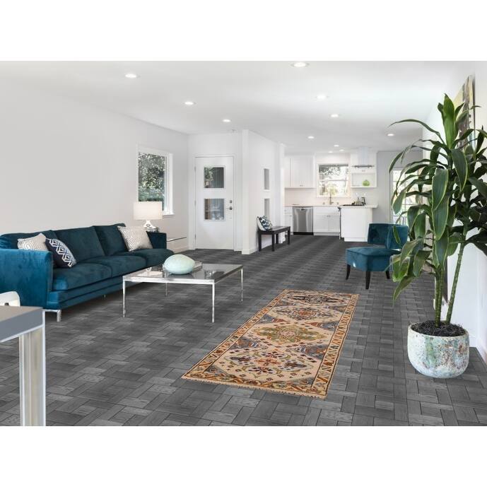 Geometric Heriz Serapi Runner Rug Hand-Knotted Beige Wool Carpet - 2'6" x 7'11"