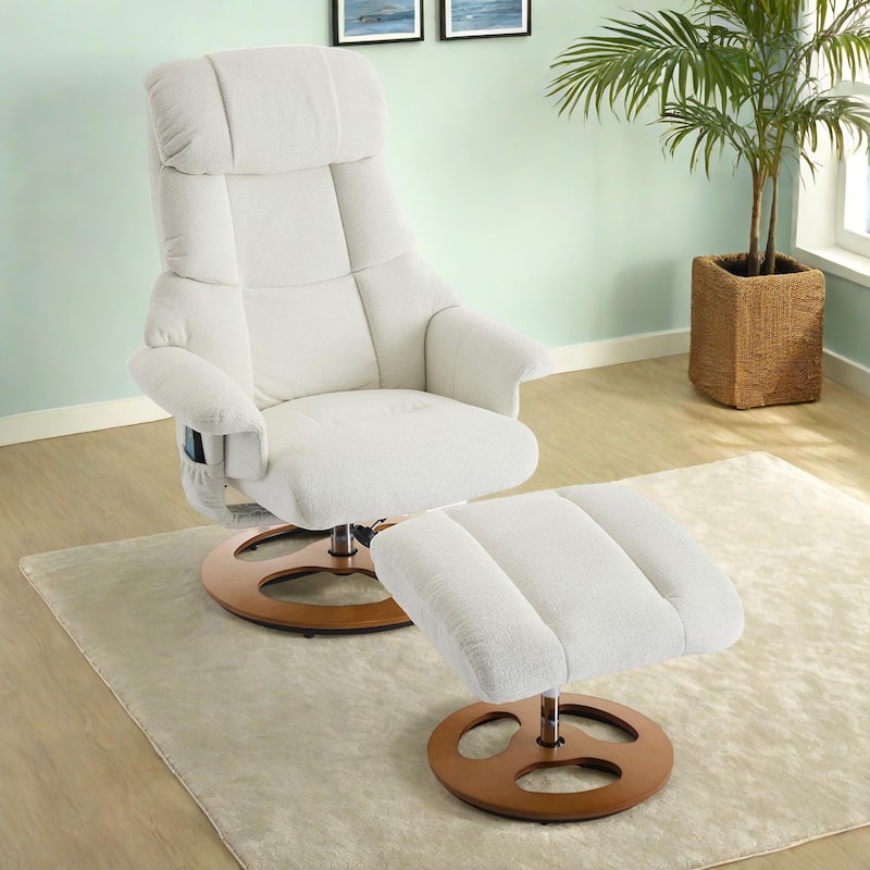 Chenille 360° Swivel Massage Recliner Chair with Ottoman, Massage and Heated Seat - White