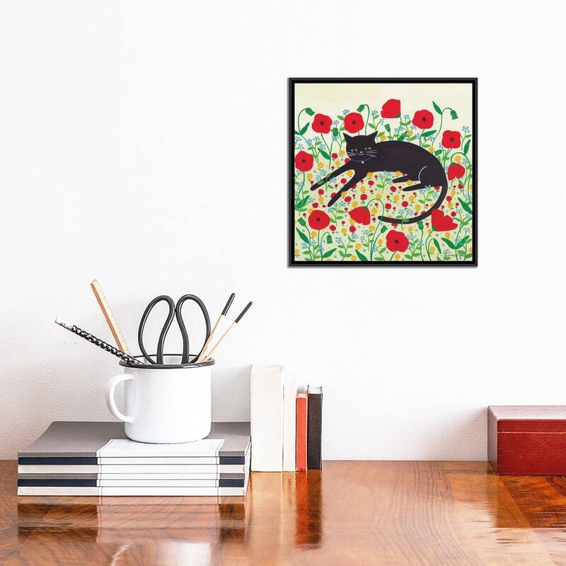 iCanvas "Cat With Poppies" by Sian Summerhayes Framed