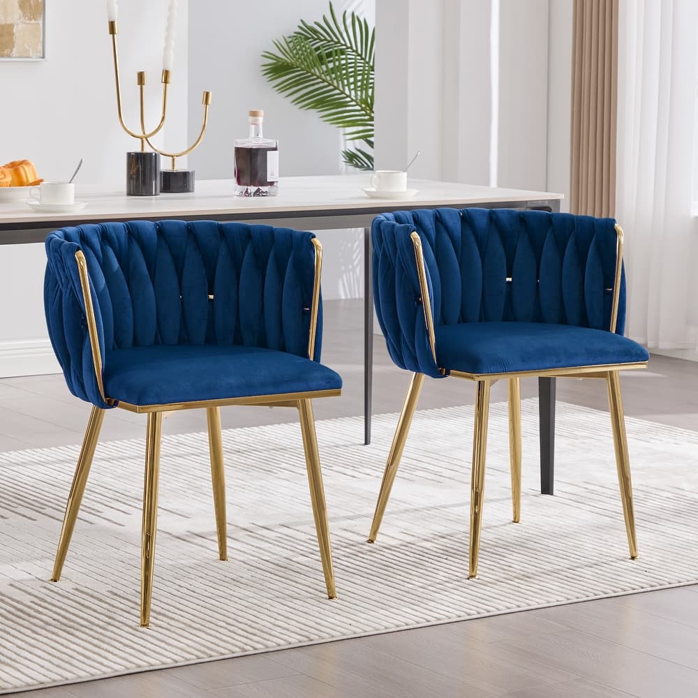 HOMEFUN Velvet Upholstered Tufted Side Dining Chair With Golden Legs（set of 2）