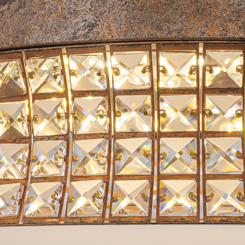Retro French 38.6" W Antique Brass Linear Rectangle Crystal LED Flush Mount Ceiling Light