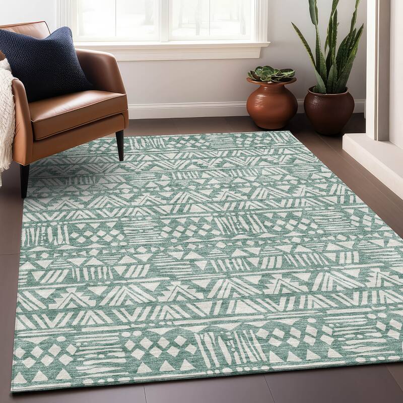 Premium Washable Super Soft Boho Modern Global Mayfield Rug - Sage - 5' x 7'6"