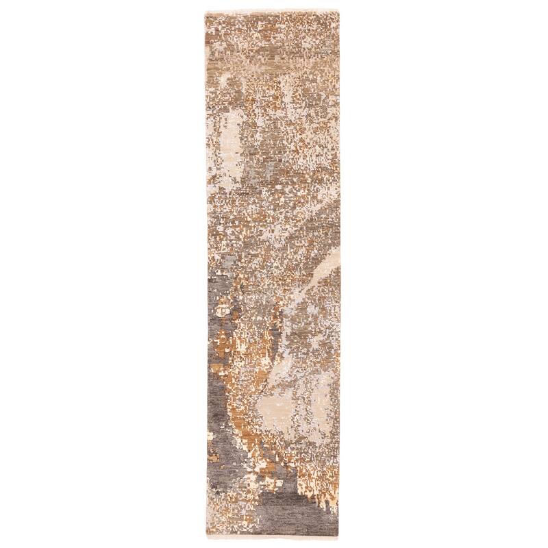 ECARPETGALLERY Hand-knotted Legacy Taupe Silk, Wool Rug - 2'5 x 10'3