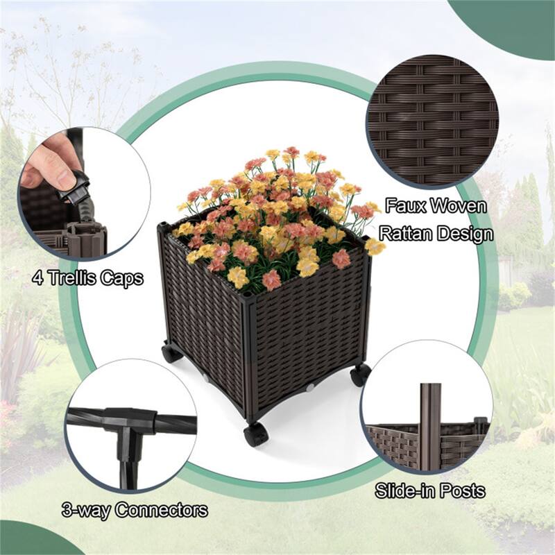 Metal Garden Arbor with Planter Boxes Drainage System and Mobile Design for Backyard and Deck - 80" x 16" x 113" (L x W x H)
