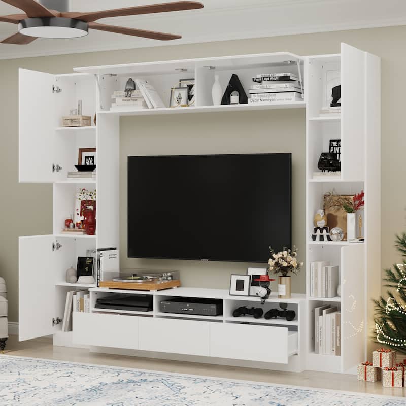 TV Stand & Media Console with Doors and Shelves, TV Hutch White Glossy - 94.5"X78.7"