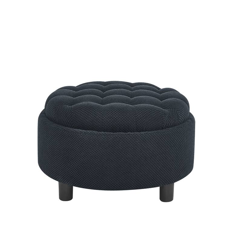 25"Round Storage Ottoman with Tray,ModernTufted Fabric Circle Coffee Table with Storage,Upholstered Ottoman with Removable Top