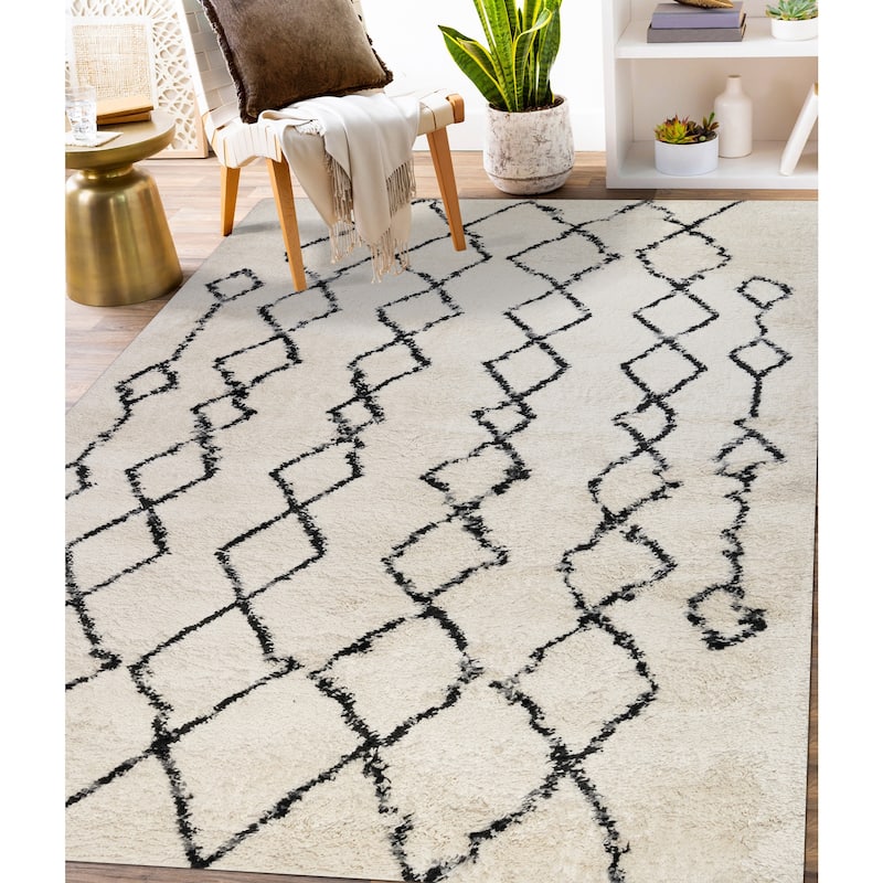 Aspen Clara Southwestern Geometric Shag Area Rug - 7'6" x 9'6" - Cream/Gray