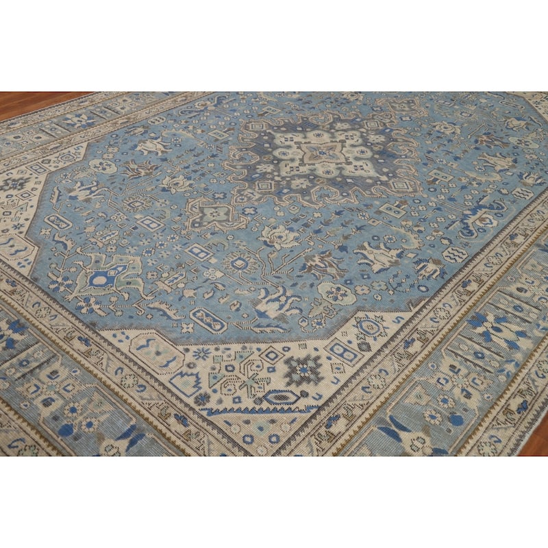 Tabriz Persian Area Rug Handmade Geometric Blue Wool Carpet - 8'0"x 11'0"