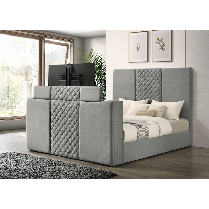 Tara 61-inch Upholstered Panel TV Bed Grey