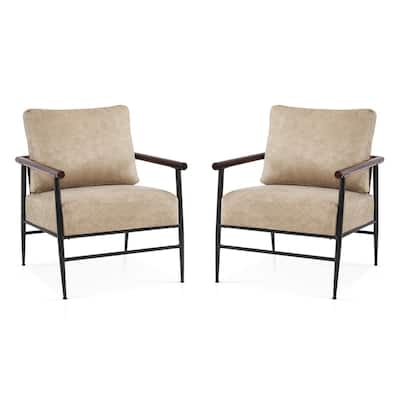 MCombo Set of 2 Modern Accent Chairs, Armchair with Upholstered Cushion, Leathaire Fabric Lounge Chairs for Living Room 4748